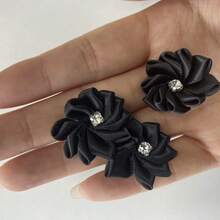 30Pcs/Set Solid Color Garment Decoration Excipient, Cute Fabric Rhinestone Decor Flower Design DIY Jewelry Accessory For Sewing - Black - View 12