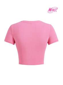 The Winx X SHEIN Women's Cartoon Figure Graphic Round Neck Short Sleeve T-Shirt - Pink - View 2