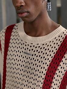 NEON BLANC Brand - Men's New Casual Pullover Contrast Color Hollow Knit Sweater, Spring/Summer - Apricot - View 5