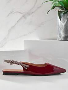 SHUZIA #QuietLuxury 女士酒红色漆皮尖头水晶蝴蝶结露跟平底鞋 – 精致、时尚又舒适 - 酒紅色 - 查看 7