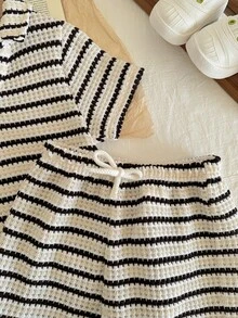 LMoss Kids 男童条纹针织 Polo 领 T 恤和短裤套装（2 件/套） - 彩色 - 查看 5