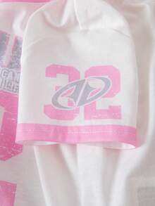 SHEIN Babygirl Cute Pink Letter Graphic Short Sleeve T-Shirt & Elastic Waist Pants Set, Summer - Multicolor - View 7