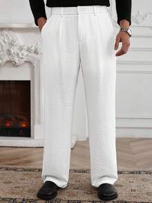 Core Aspect 男士纯色口袋纽扣休闲百搭通勤阔腿裤 - 白色 - 查看 6