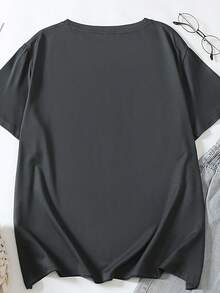 EMERY ROSE Camiseta de mujer con estampado retro, camiseta casual de mujer con estampado de eslogan, primavera/verano, lavable a máquina - Gris - Ver 2