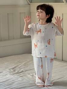 Dazy Kids Young Boys Crew Neck Dropped Shoulder Short Sleeve Casual Comfortable Loose Loungewear Summer - Apricot - View 3