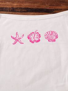 SHEIN 3件套少女针织碎花露肩休闲T恤套装 - 彩色 - 查看 7