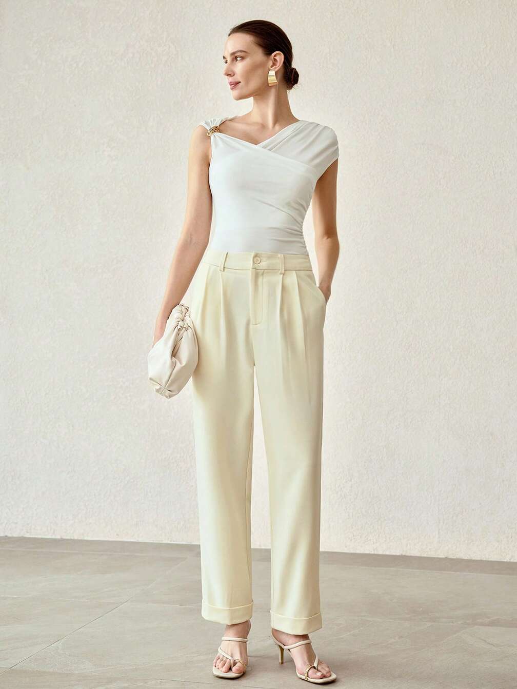 high waisted tapered dress pants Lmdudan Women's High Waist Dress Pants Pleated Tapered Button Cuff Suit  Trousers Elegant Business Office Work Comfy Bottoms Beige at Amazon Women's  Clothing store