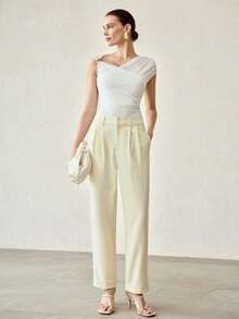 MOTF PREMIUM 女士高腰锥形裤，春夏新款休闲西装裤 - 卡其色 - 查看 5