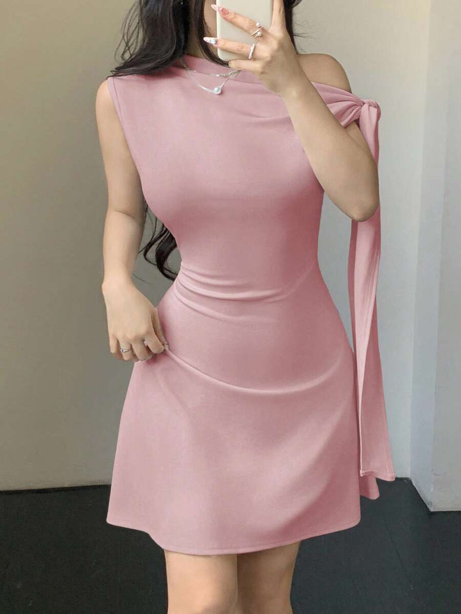 Celisse 女士不对称系带腰部短裙 - 藕粉色 - 查看 1
