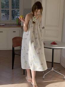 DAZY Teen Girls Comfortable Printed Camisole Nightgown Loungewear Spring Summer - White - View 2