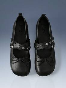 CUCCOO GRLICON Women's Bow Studded Flat Loafers Valentine's Day - Black - View 3