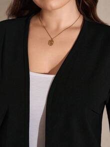 SHEIN LUNE 大码纯色前开襟短外套，秋季款 - 黑色 - 查看 6