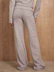 MUSERA Foldover Waist Wide Leg Knit Trouser Coord Trouser Only Winter NewYear Cute Sexy Going Out Evening Party Accented - Grey - View 4