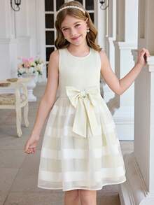 SHEIN Đầm không tay cổ tròn thanh lịch, thời trang dành cho bé gái tuổi teen - trắng - Xem 15