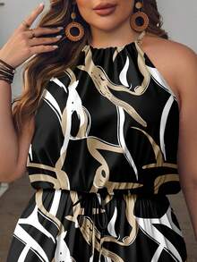 EMERY ROSE Plus Size Asymmetrical Vintage Abstract Floral Print Jumpsuit Spring,Flower/Summer/Vacation - Multicolor - View 5
