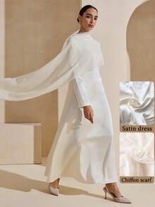 Graceveil Women's Apricot Shiny High-End Shawl Design Elegant Long Dress For Outings And Dates, Autumn/Winter - Apricot - View 5