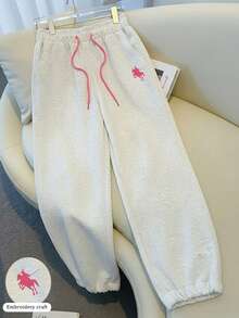 Resyla 女士骑士印花抽绳腰带口袋宽松休闲运动裤 - 淺灰色 - 查看 1