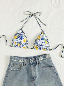 Bonvoyette 女士甜柠檬印花吊带比基尼上衣，适合海滩音乐节 - 彩色 - 查看 6