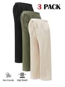 Modmama Maternity Solid Color Tie Waist Wide Leg Loose Casual Pants - Multicolor - View 3