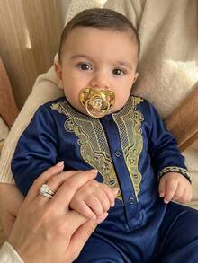 Newborn Baby Boy Cute Gold Pattern Romper, Autumn/Winter - Multicolor - View 2