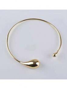 Ellevyn Fashionable & Unique Design Minimalist Metal Water Drop Shaped Collar Gold/Silver Plated High-End Feeling Neck Chain - Gold - View 3