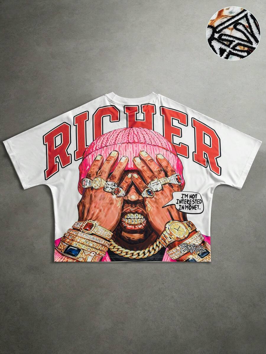 PAVTROS 男士嘻哈印花刺绣短袖T恤 - 彩色 - 查看 1