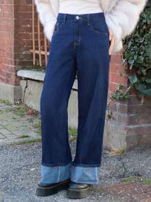 SILVIA DI SANTO 秋冬女式宽松阔腿裤/深蓝色/水洗/复古/牛仔裤/跨年夜装/新年装/圣诞派对女式牛仔裤/节日装/圣诞装/Y2k/低腰/直筒/宽松/阔腿/宽松/蓝色水洗带口袋/街头风格/优雅装扮/日常装/休闲牛仔裤/高腰女式牛仔裤/牛仔裤/低腰宽松牛仔裤/低腰/复古/Y2k 牛仔裤/宽松休闲裤牛仔裤 - 藍色 - 查看 5