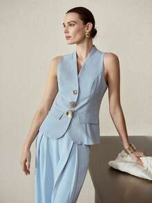 MOTF PREMIUM TOP AJUSTADO SIN MANGAS CON BOTONES DE METAL - Celeste - Ver 5