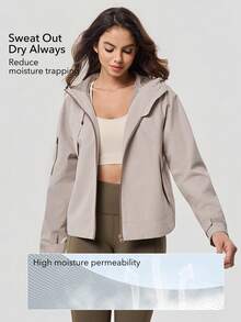 OutZeal Women Outdoor Jacket Camping Hiking Water-Resistant Windproof Loose Fit Hooded Jacket With Pocket - Khaki - View 4