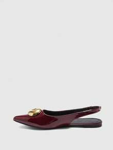 CUCCOO BIZCHIC 1 Pair Sexy Strap Pointed Toe Metallic Buckle Patent Leather Women Pumps Valentine's Day - Burgundy - View 10
