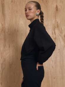 MUSERA Funnel Neck Zip Through Cropped Jacket Coord Top Only Winter NewYear Cute Sexy Going Out Evening Party Accented - Black - View 3