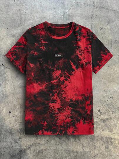 EASEVO Plus Size Men's Vintage Slogan Tie-Dye Round Neck Short Sleeve Casual T-Shirt