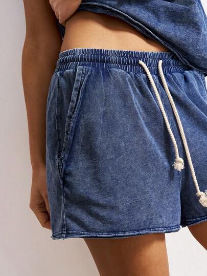 Bohemela Women's Casual Solid Color Knit Loose Washed Shorts