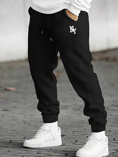 Aesthetic Post 舒适宽松男士运动裤 - 黑色慢跑裤，柔软口袋设计，男友风，抽绳腰带，纯色，四季皆宜，适合休闲、放松和户外活动，轻便运动裤，适用于健身、跑步、训练等。