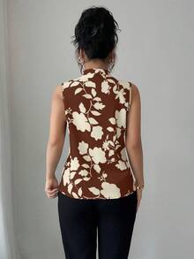 Elenzga V领印花半开襟无袖衬衫 - 彩色 - 查看 2