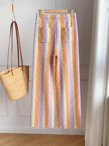 SHEIN Comfortcana Quần ống rộng dáng suông in họa tiết nhiều màu, kiểu dáng đi nghỉ mát dành cho nữ, có dây rút ở eo, thích hợp cho mùa xuân/hè. - Nhiều màu - Xem 2