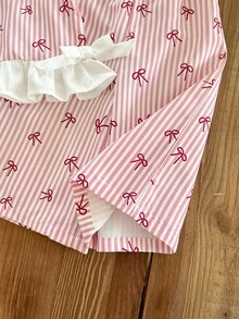 SHEIN 女婴可爱度假休闲条纹荷叶边吊带背心和松紧腰裤套装 - 彩色 - 查看 6