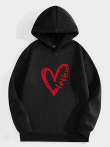 Manfinity Homme Men's Valentine's Day Heart Print Hoodie - Black - View 5