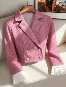 GlowEve Women's Elegant Ruffle Cuff Double-Breasted Short Blazer Jacket