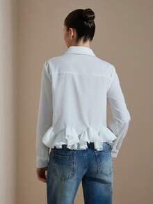 Aveloria Rosie New Fashionable Versatile Elegant Ruffle Hem Long Sleeve Blouse - White - View 2