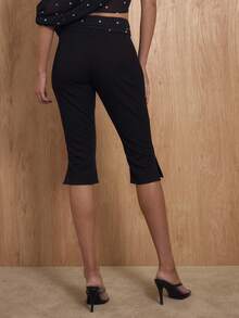 MUSERA Polka Dot Chiffon Tie Waist Fitted Capri Trousers Coord Bottoms Only Winter NewYear Cute Sexy Going Out Evening Party Accented Valentines Day - Black - View 4