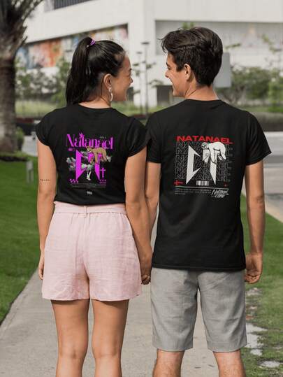 Set 2 Playeras Camisetas Pareja Novios Duo Corridos Tumbados Nata Oversize Unisex