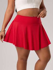 Rhythm Era 大码女士运动短裙，红色，百褶设计，带短裤内衬和口袋，适合日常休闲穿着、跑步、瑜伽、健身、网球、高尔夫等运动。 - 紅色 - 查看 3