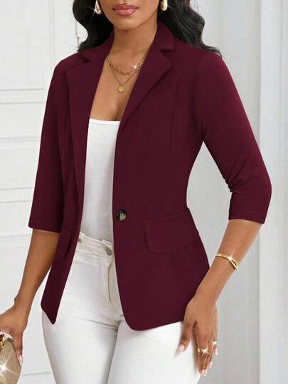 SHEIN Lady 2025新款露肩领浅酒红色女士褶裥长款秋冬女装新年圣诞节女式冬装外套