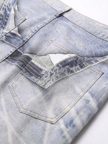 Manfinity Roughcore Quần jeans ống đứng dáng rộng in 3D sang trọng dành cho nam giới, phong cách thường ngày. - Rửa nhẹ - Xem 7