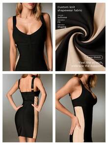 吊带修身V领双色绷带针织迷你连衣裙，适合派对穿着 - 彩色 - 查看 7