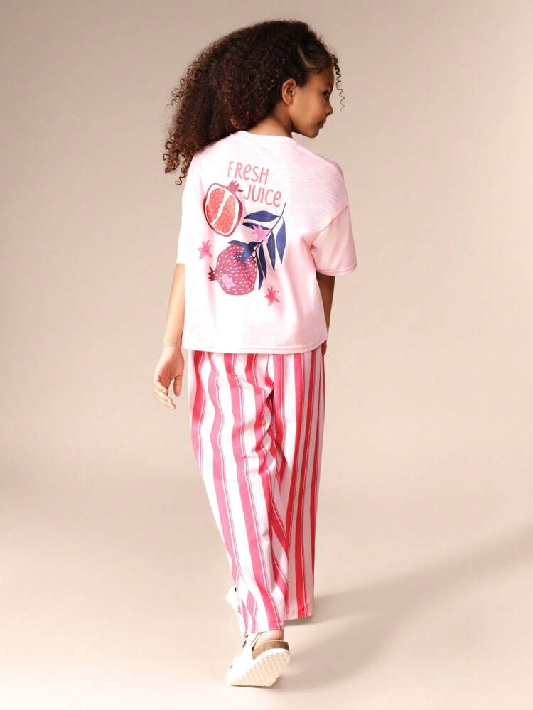 Fresh Juice Tee With Stripe Pants Set