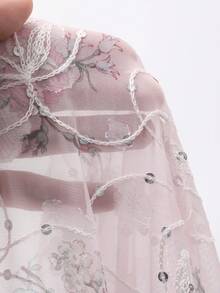 Vestido de manga larga con cuello en V con estampado floral rosa, estilo francés, vestido mini de línea A de gasa con cintura anudada, vestido de primavera estilo boho para vacaciones para mujer - Morado - Ver 3