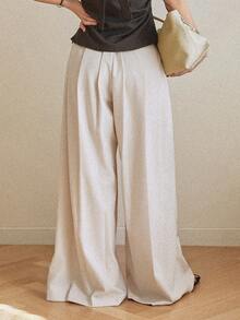 Dazy-Less 女士优雅喇叭休闲裤，适合商务、办公、通勤、职业装穿着，春夏皆宜 - 白色 - 查看 2