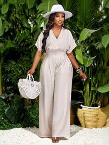 Brilight Women's Summer Sexy And Elegant Linen Two-Piece Set, South African Style Clothing, Suitable For Parties And Dates. V-Neck, Slim Fit Design, Leisure Vacation Y2K Party Style, Retro Fashion And Minimalist Style. New Product Launch. Multi-Purpose. Slim Fit Design. Suitable For Halloween Activities, Women's Beachwear, Women's Leisure Suits - Apricot - View 1